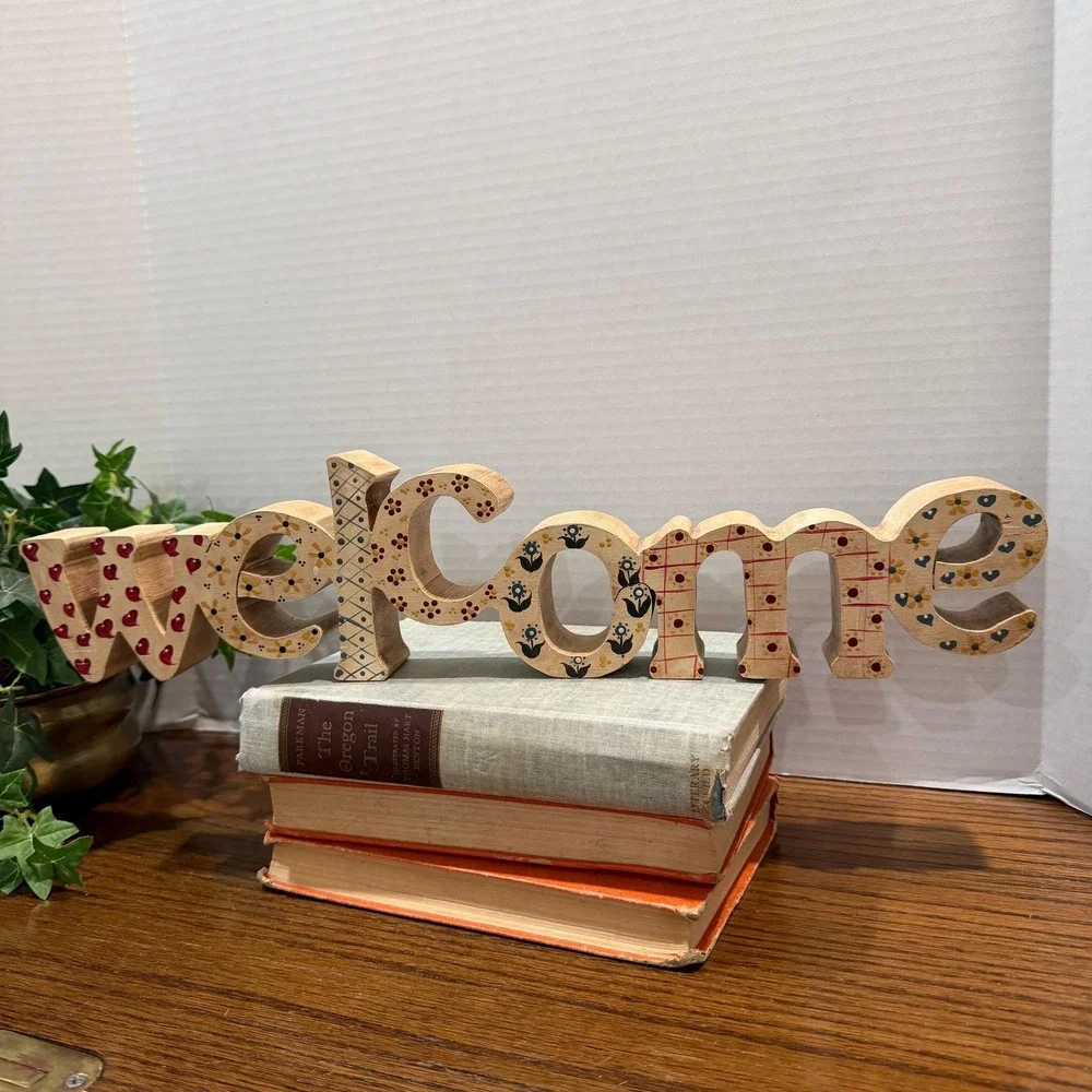 Whimsical Hand-Painted‎ Wooden Welcome Sign